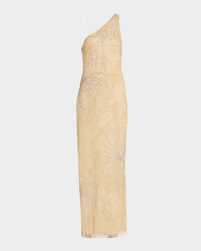 Beaded One-Shoulder Column Gown